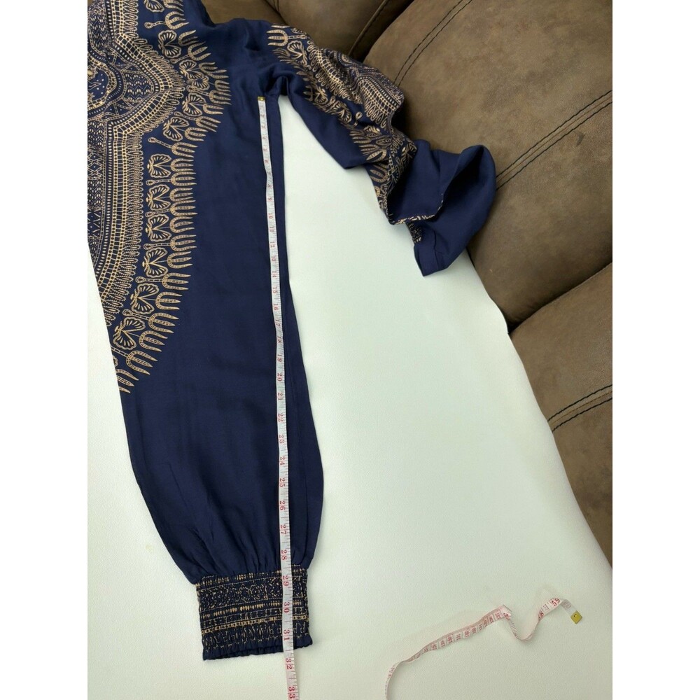 Lapogee Worldover Women Harem Pants M Blue Gold Boho Dashiki Yoga Smocked Waist - Picture 14 of 15